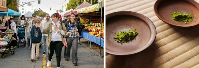 셰프와 함께 하는 산타모니카 파머스 마켓 투어(왼쪽)와 시부야에서 다도 배우며 유기농 말차 음미하기 체험(오른쪽) / 사진=에어비앤비