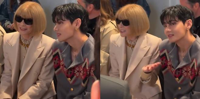 패션잡지 보그의 애나 윈터 편집장, 방탄소년단(BTS) 뷔. /엑스(X·옛 트위터)