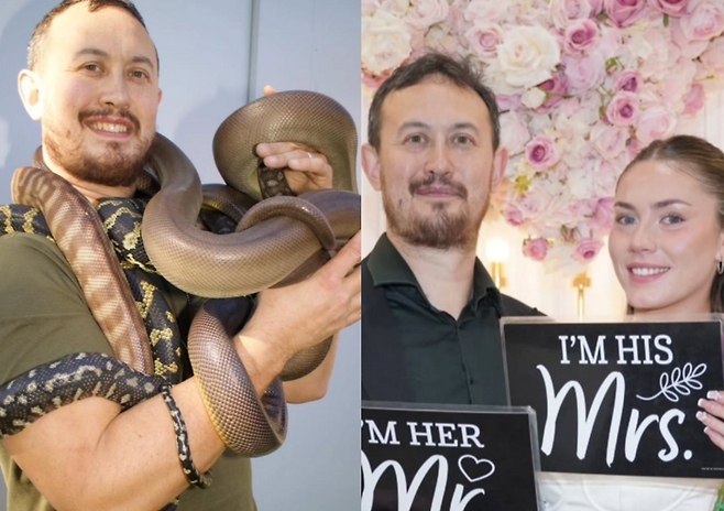 호주의 한 뱀 포획 전문가가 독사에 물려 외상성 기억상실로 여자친구의 존재조차 잊었으나, 다시 사랑을 시작해 결혼에 성공했다. (사진=@snakehunteraus)