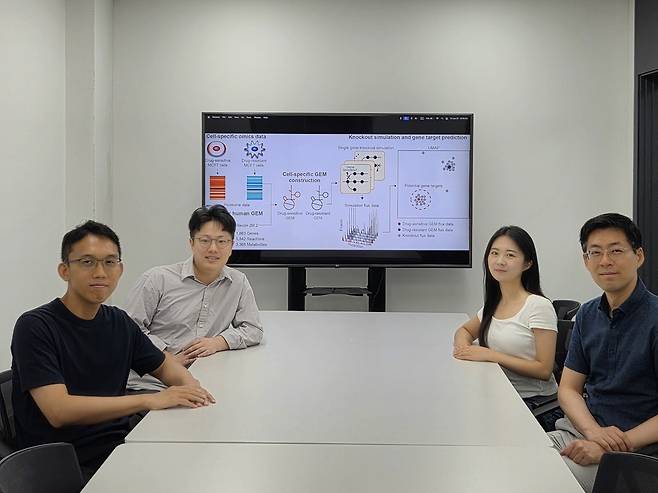 김현욱(왼쪽부터) KAIST 생명화학공학과 교수, 정해덕 박사과정생, 임진아 박사과정생, 김유식 교수.[KAIST 제공]