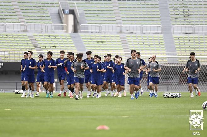 훈련 중인 동아시안컵 축구대표팀. /사진=대한축구협회 제공