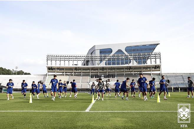 훈련 중인 동아시안컵 축구대표팀. /사진=대한축구협회 제공