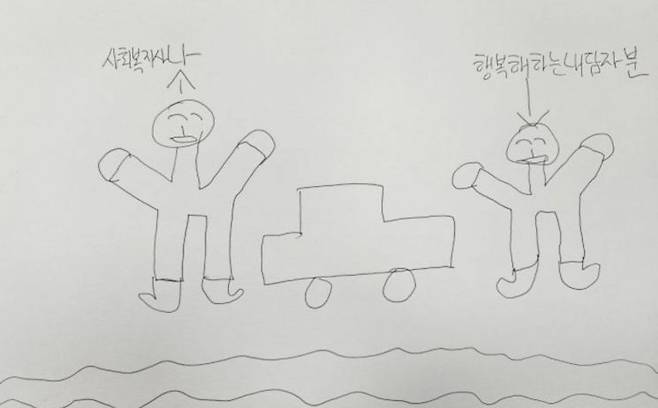 현우씨가 선고 직후 그린 자신의 장래희망. '사람을 돕는 사람이 되고 싶다'는 현우씨의 바람이 담긴 그림이다.