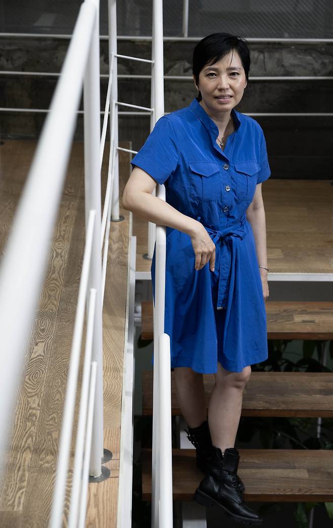 Christine Moon, president and co-founder of BlueSpace, poses for a photo before an interview with The Korea Herald in Seoul on Thursday. (The Korea Herald/Im Se-jun)