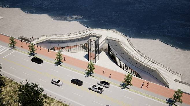 연안 침식현상으로 모래사장이 사라졌던 포항 송도해수욕장이 18년 만에 재개장한다. 사진은 바다시청 조감도. 포항시 제공