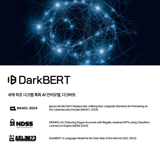 S2W가 다양한 다크웹 컨텐츠를 활용해 학습시킨 세계 최초 다크웹 특화 언어 모델인 ‘다크버트’(S2W 제공)
