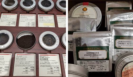 일본 루피시아에서 판매하는 다양한 다윈 홍차들.