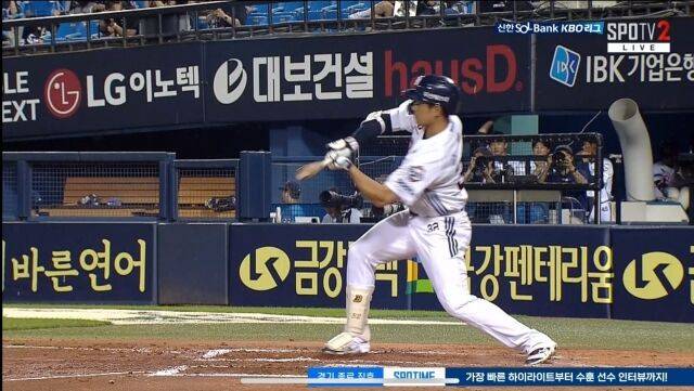 '노스윙'이 선언된 김재환의 체크스윙./SPO TV 중계화면 캡처