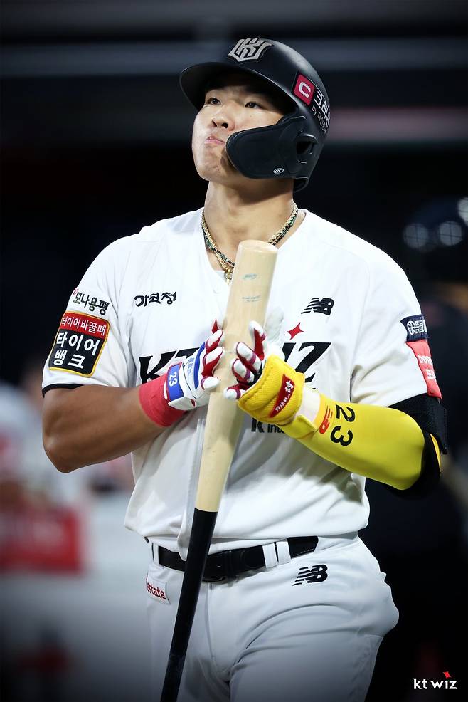 올 시즌 KT를 제외한 9개 구단에선 안현민과 승부를 부담스러워하는 구단이 느는 분위기다. 위기 상황에는 집중력과 해결사 본능 모두 뛰어나 상대하기 더더욱 까다로워서다. 사진제공｜KT 위즈