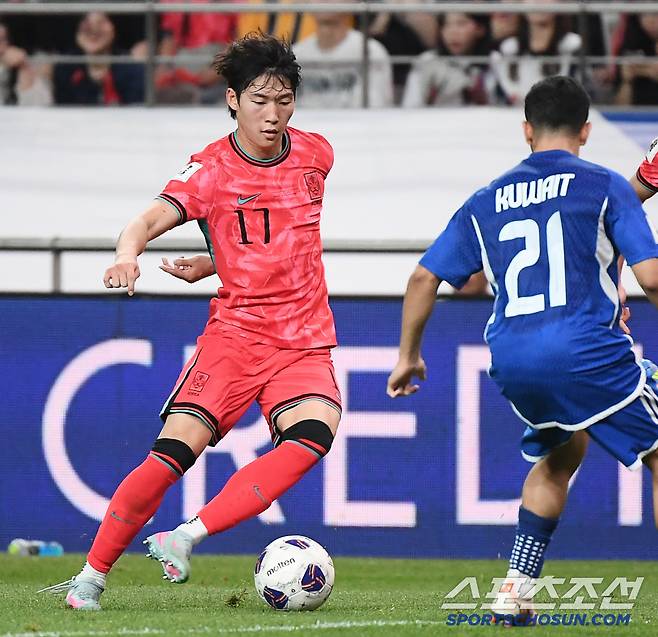 10일 서울월드컵경기장에서 열린 대한민국과 쿠웨이트의 2026년 북중미월드컵 아시아 3차예선 B조 최종전. 배준호가 공격하고 있다. 상암=정재근 기자 cjg@sportschosun.com/2025.6.10/