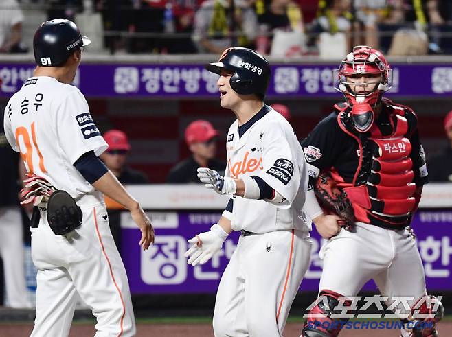9일 대전 한화생명 볼파크에서 열린 한화와 KIA의 경기. 4회말 KIA 양현종 상대 역전 3점홈런을 날린 한화 최재훈. 대전=송정헌 기자songs@sportschosun.com/2025.07.09/