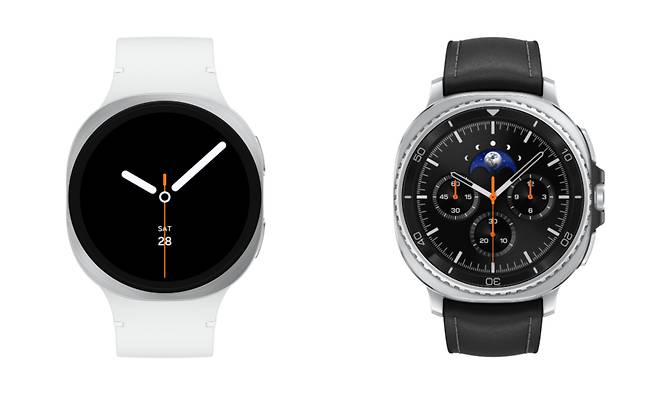 갤럭시 워치8 44㎜ 실버(왼쪽)와 갤럭시 워치8 클래식 46㎜ 블랙 제품 이미지./삼성전자 제공
