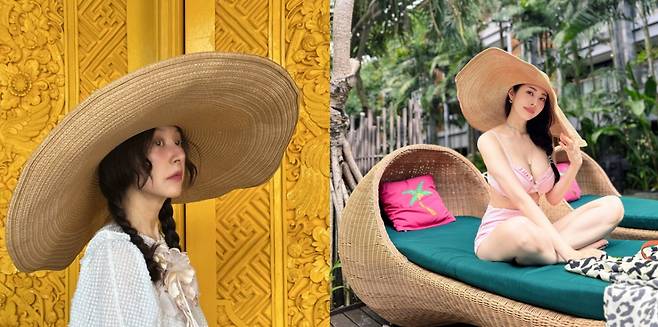 서정희가 과거 미국 뉴욕에서 산 챙 넓은 모자를 발리에 가져와 딸 서동주와 함께 착용한 모습. /사진=인스타그램 갈무리