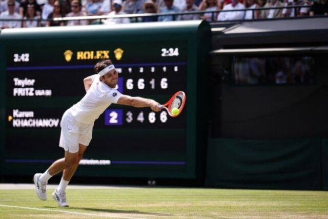 윔블던 남자 단식 8강 경기 중인 테일러 프리츠(미국). / 사진=AFPBB NEWS