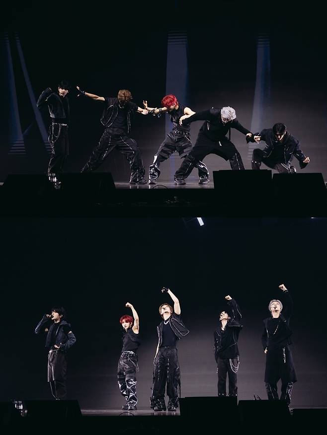 나우즈가 타이틀곡 '에버글로우' 무대를 하는 모습. 큐브엔터테인먼트 제공