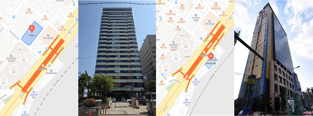 해양수산부 부산 이전 청사 위치도 및 건물 전경. 왼쪽부터 IM빌딩 , 협성타워. 출처:네이버 지도. 해수부 제공