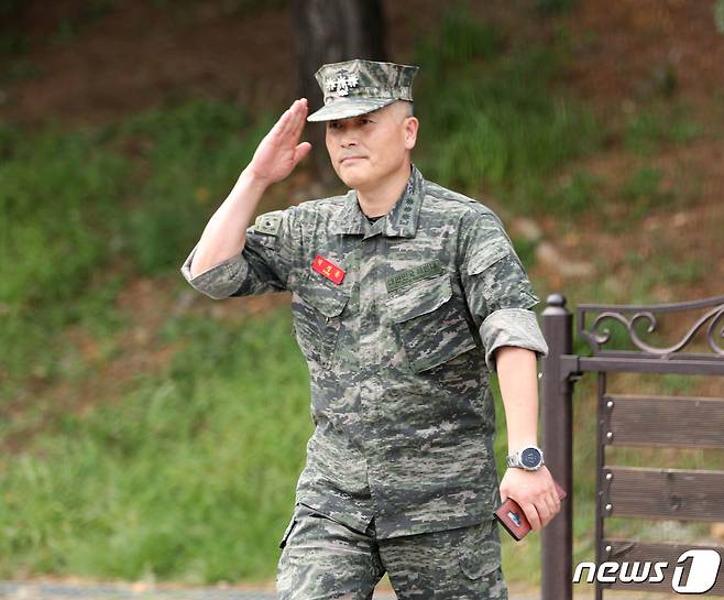 호우 실종자 수색 중 순직한 해병대원 사건을 수사한 박정훈 전 해병대 수사단장(대령)이  2023년 8월 18일 오후 경기 화성시 해병대사령부에서 열린 징계위원회에 출석하고 있다.  .2023.8.18/뉴스1 ⓒ News1 김영운 기자