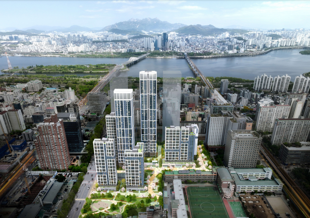 유원제일2차는 가구 수는 적지만 당산역 초역세권에 주변 선유초, 당서초, 당산서중, 선유중, 선유고 등 학교가 많다. 한강 접근성도 높다. 또 여의도, 광화문, 강남 등으로 출퇴근하기 쉬워 영등포 '알짜' 재건축 단지로 꼽힌다. 사진은 유원제일2차 재건축 조감도. /유원제일2차 재건축 조합