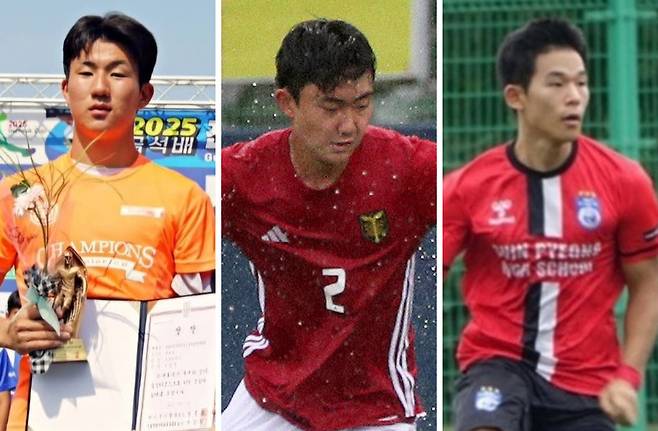 금배 스타 나야 나 금석배에서 득점왕을 차지한 상문고 서성훈, 지난해 금배에서 주전 센터백으로 활약한 영등포공고 이예준, 포르투갈 포르티모넨스 입단을 앞둔 신평고 안현(왼쪽부터) 등이 13일 개막하는 제58회 금배를 장식할 스타로 주목받고 있다. 경향신문 자료사진, 상문고·신평고 제공
