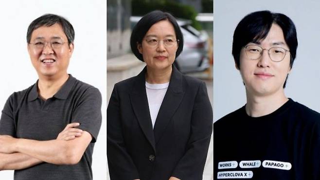 (왼쪽부터) 최휘영 문화체육관광부 장관 후보자, 한성숙 중소벤처기업부 장관 후보자, 하정우 대통령실 인공지능(AI)미래기획수석.