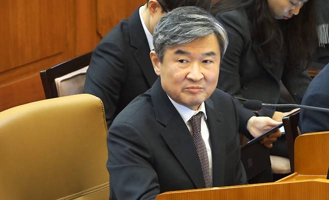 지난 2월 서울 종로구 헌법재판소에서 열린 ‘윤석열 대통령 탄핵심판 8차 변론’에 출석한 조태용 국정원장. 헌법재판소 제공