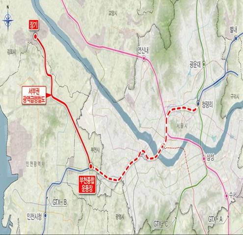 서부권 광역급행철도 노선(예타 검토안). 국토교통부 제공