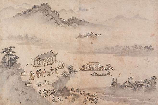 [서울=뉴시스] 한강가 제천정에서 벌어진 중국 사신의 송별회를 그린 '무진추한강음전도'. 2025.07.11 (사진 제공=서울시) photo@newsis.com *재판매 및 DB 금지