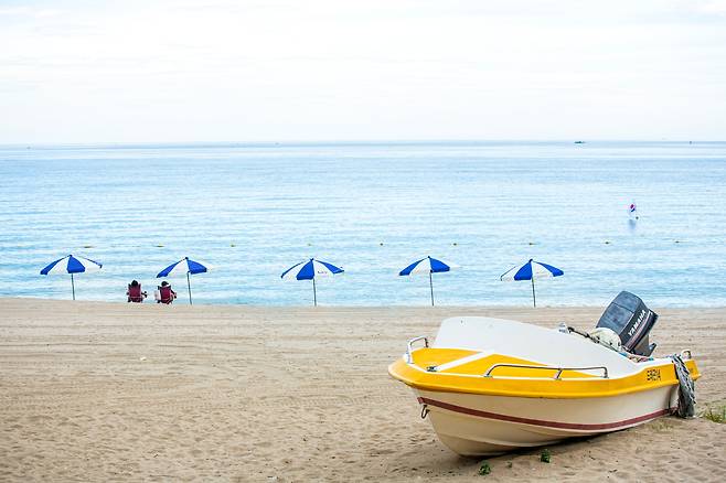 동해선의 출발·도착역인 강릉역과 가까이 있는 '경포해수욕장'. 해수욕장 개장과 함께 파라솔을 펼쳤다. 열차 스케줄만 잘 짜면 경포해수욕장에서 부산 해운대해수욕장까지 당일치기도 가능하다. / 김용재 영상미디어 기자