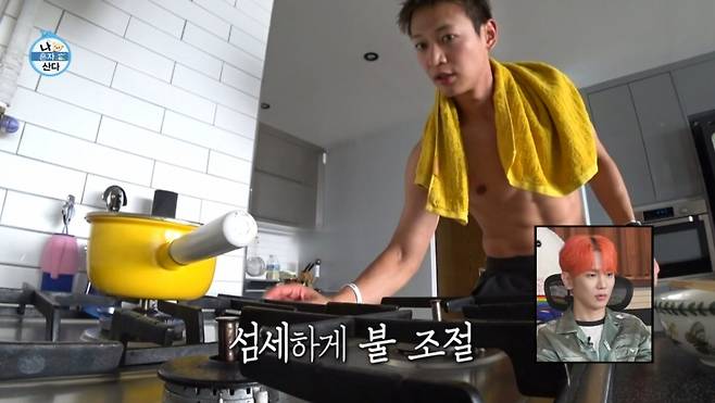 샤이니 민호가 라면 끓이는 시간 동안 샤워를 마치는 일명 '6분 라면 챌린지'를 선보였다. /사진=MBC 방송화면 캡처