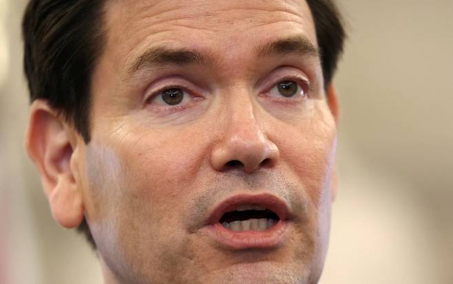 마코 루비오 미국 국무장관이 1일(현지시간) 워싱턴 D.C. 국무부에서 열린 인도-태평양  ‘쿼드’(Quad)  회의에서 발언하고 있다. 로이터 연합뉴스