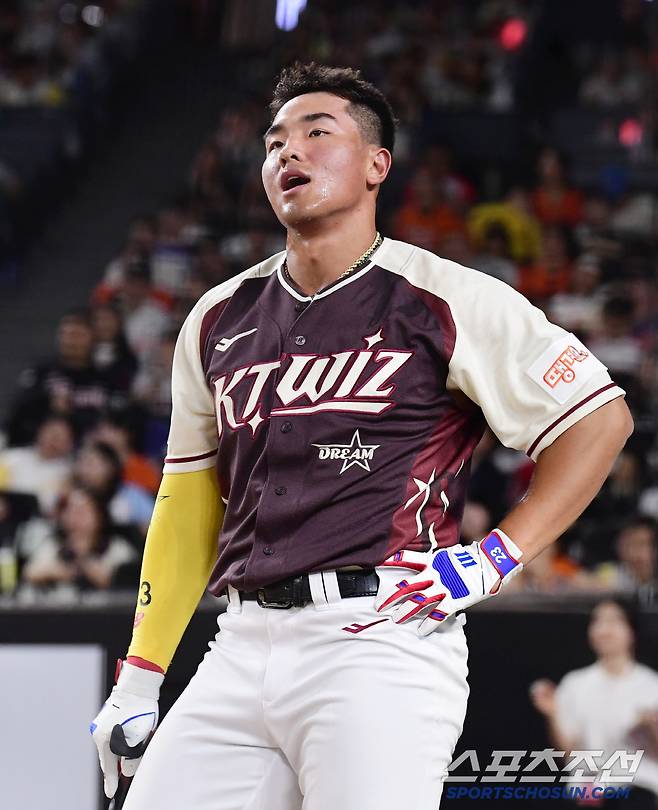 11일 대전 한화생명볼파크에서 열린 2025 올스타전 홈런 더비. 아쉽게 예선 탈락한 KT 안현민. 대전=송정헌 기자songs@sportschosun.com/2025.07.11/