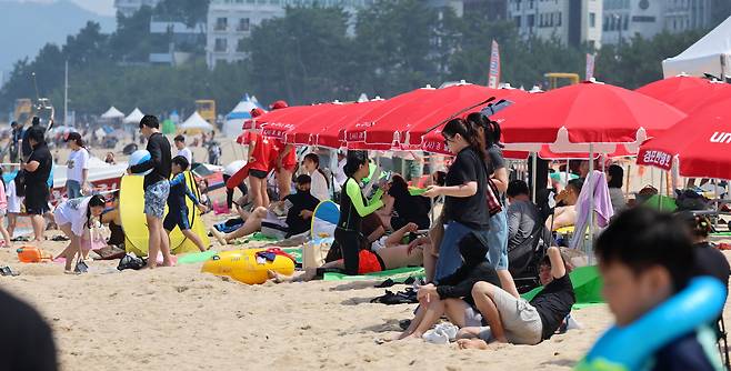 개장 후 첫 휴일인 지난 6월 29일 강원 강릉시 경포해수욕장에는 많은 피서객이 몰려 무더위를 식히고 있다. /연합뉴스