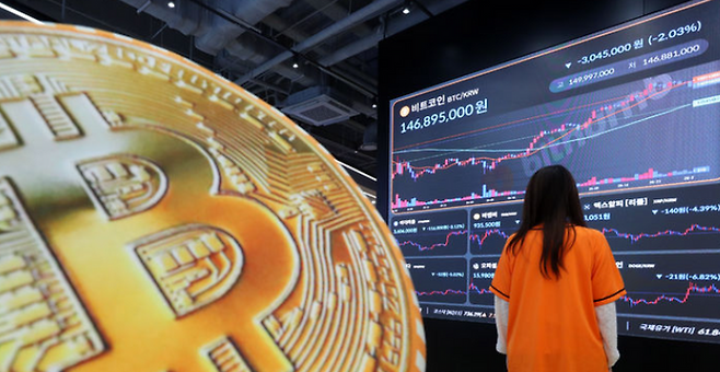 지난달 29일 서울 강남구 빗썸 라운지 전광판에 비트코인 시세가 표시되고 있다.ⓒ뉴시스