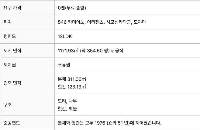 -.png 추정가치 1억원의 일본 도야마현의 주택이 0엔..!