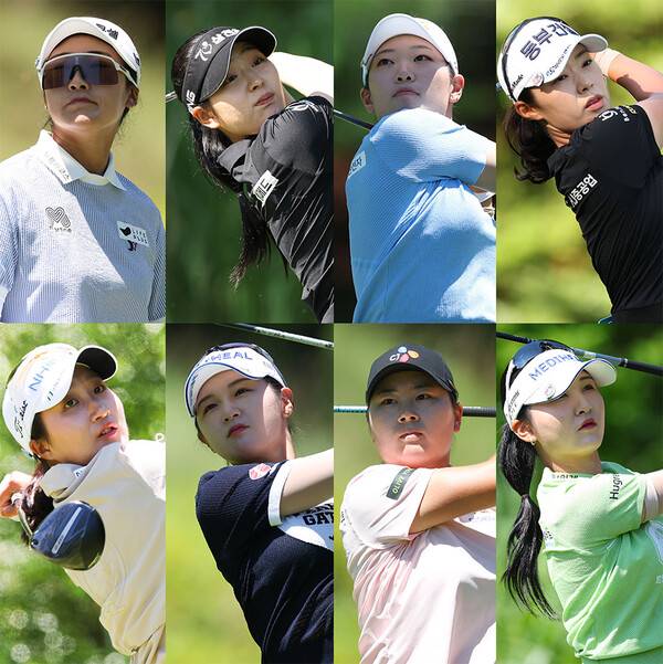 2025년 한국여자프로골프(KLPGA) 투어 하이원리조트 여자오픈에 출전한 김민주, 유현조, 방신실,&nbsp;김수지, 김시현,&nbsp;박현경,&nbsp;홍정민, 이예원 프로. 제공=KLPGA (사진을 무단으로 사용하지 마십시오)