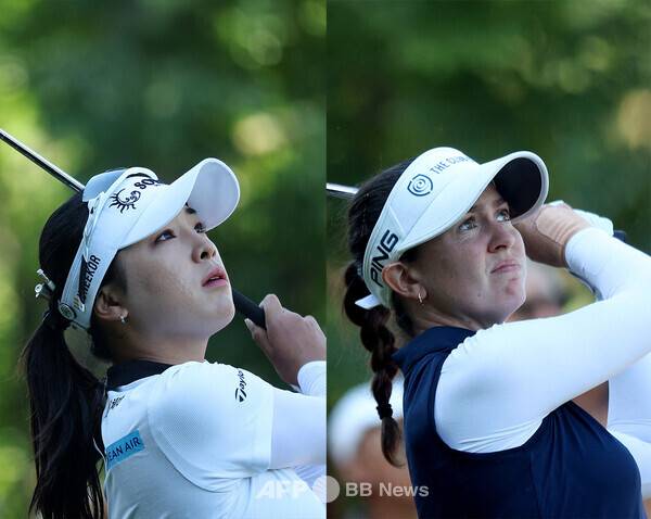 2025년 미국여자프로골프(LPGA) 투어 메이저 골프대회 아문디 에비앙 챔피언십에 출전한 윤이나 프로와 우승 경쟁에 뛰어든 카라 게이너(잉글랜드)가 3라운드에서 경기하는 모습이다. 사진제공=ⓒAFPBBNews = News1