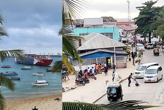 [사진=박현주 기자] 거대한 유람선과 섬과 섬을 이어주는 작은 배들이 정박해 있는 잔지바르 항구. 2025.07.13. hyun@newsis.com *재판매 및 DB 금지