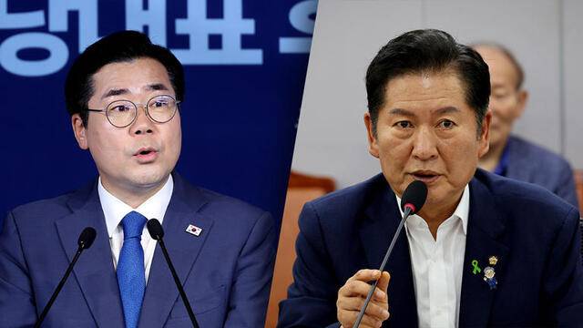 박찬대 후보와 정청래 후보(오른쪽)