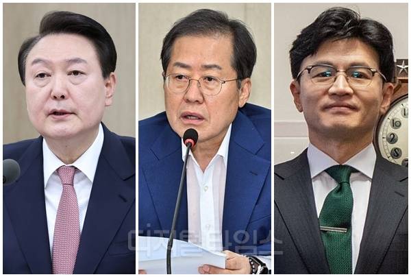 (왼쪽부터) 윤석열 전 대통령, 홍준표 전 대구시장, 한동훈 전 국민의힘 대표. [디지털타임스 DB, 대통령실 제공]