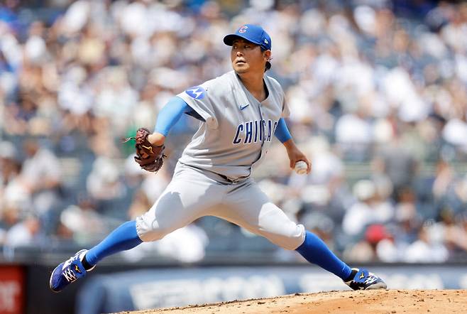 <yonhap photo-0892=""> NEW YORK, NEW YORK - JULY 13: Shota Imanaga #18 of the Chicago Cubs pitches during the third inning against the New York Yankees at Yankee Stadium on July 13, 2025 in New York City. Jim McIsaac/Getty Images/AFP (Photo by Jim McIsaac / GETTY IMAGES NORTH AMERICA / Getty Images via AFP)/2025-07-14 05:01:27/ <저작권자 ⓒ 1980-2025 ㈜연합뉴스. 무단 전재 재배포 금지, AI 학습 및 활용 금지></yonhap>