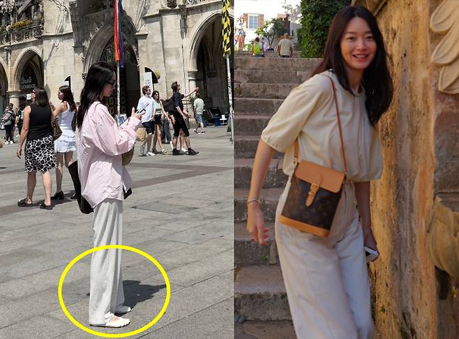 배우 신민아가 일명 '발가락 신발'을 신고 유럽 거리를 활보 중인 사진을 공개했다. /사진=신민아 블로그 캡처