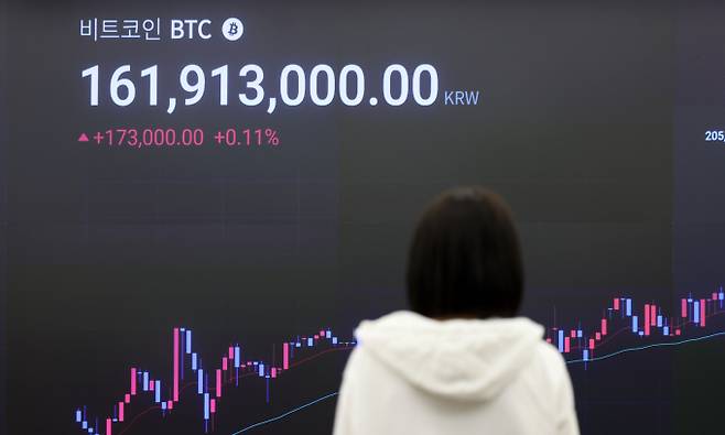 사진은 14일 국내 가상자산거래소 업비트 전광판에 비트코인 시세가 표시된 모습. /사진=뉴시스