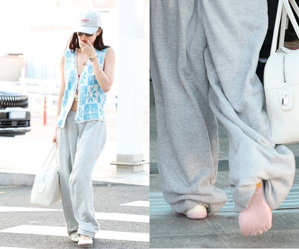 그룹 블랙핑크의 멤버 제니가 다섯 발가락이 각각 분리된 독특한 디자인의 신발을 신고 인천국제공항에 등장해 화제다. 사진은 지난 11일 오후 인천공항을 통해 미국 LA로 출국한 블랙핑크 멤버 제니. /사진=뉴스1