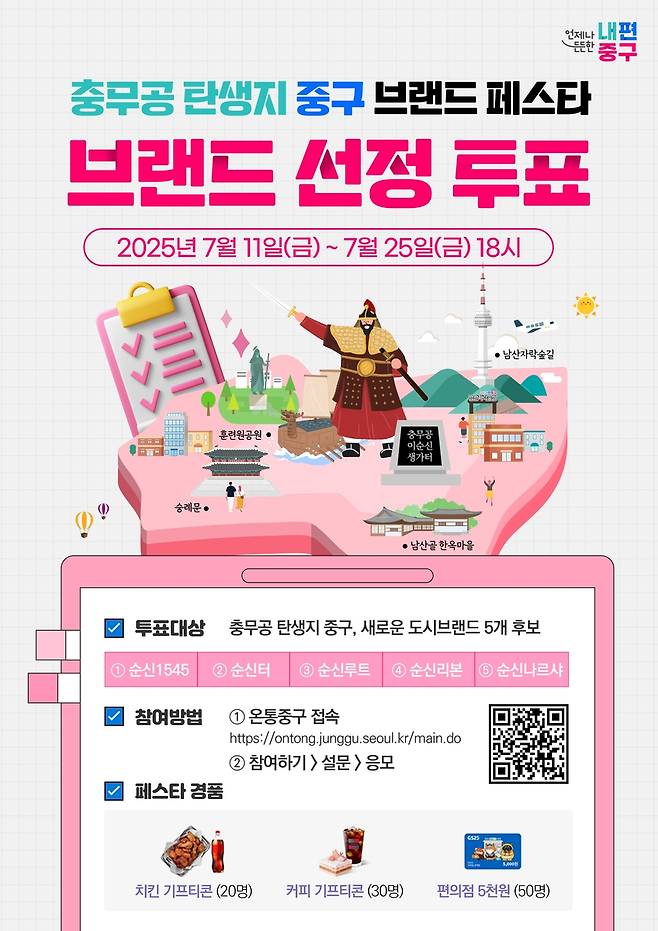 '충무공 탄생지 중구, 도시브랜드 페스타' 브랜드 선정 투표 [서울 중구 제공. 재판매 및 DB 금지]