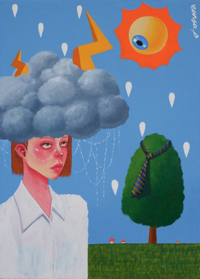 박은수, 쿠르릉 쾅쾅, 2025, mixed media on panel, 65.1x90.9cm