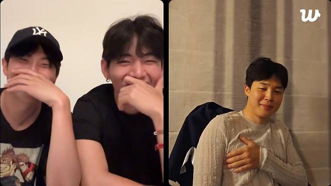 BTS RM-뷔-지민. ‘위버스’ 라이브 방송 캡쳐.