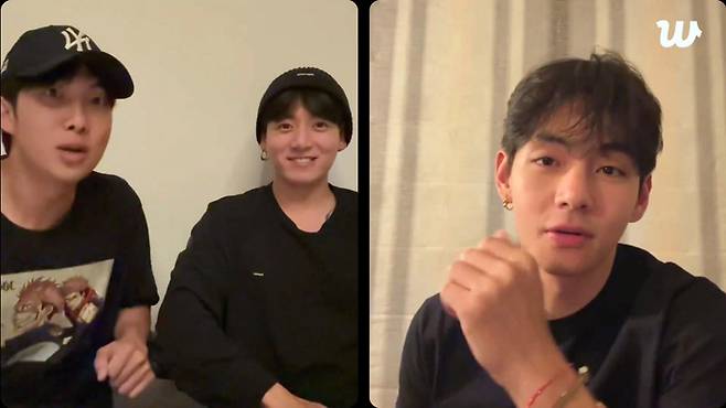 BTS RM-정국-뷔. ‘위버스’ 라이브 방송 캡쳐.