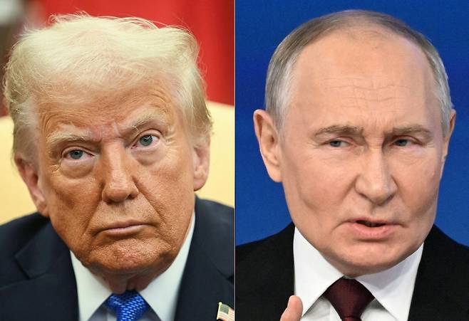 도널드 트럼프 미국 대통령(왼쪽)과 블라디미르 푸틴 러시아 대통령. AFP연합뉴스