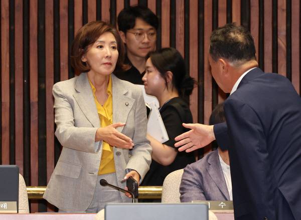 국민의힘 나경원 의원이 지난 9일 국회에서 열린 의원총회에 참석하고 있다. 연합뉴스