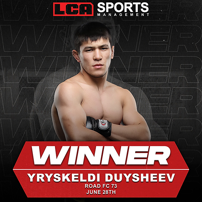 미국 노스캐롤라이나주 그린빌 LCA Sports Management가 2025년 6월 제작한 이리스켈디 두이셰예프 로드FC 73 승리 및 종합격투기 데뷔 12연승 축하 이미지. 사진@lcasportsmanagement